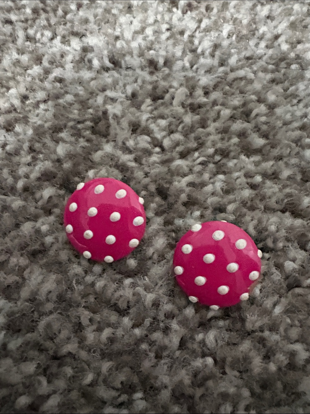 Unbranded Pink Polka Dot Kids Button Earrings